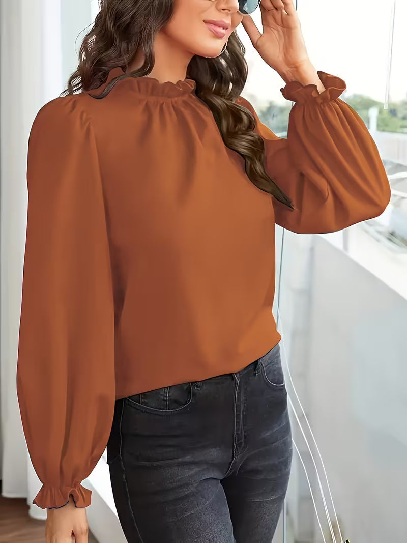 Aurelija - Blusa com Gola com Folhos e Mangas Bufantes