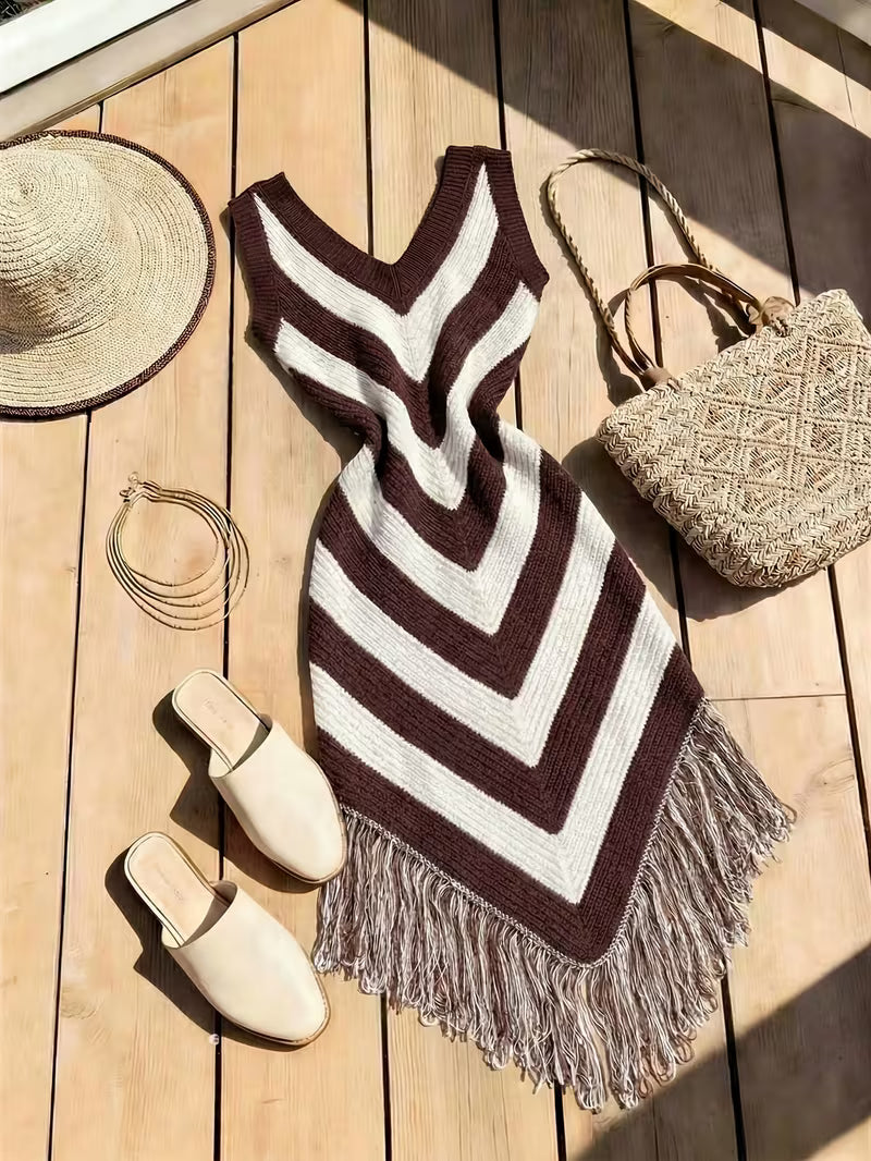 Foley - Vestido De Praia Elástico Com Bainha Com Franjas
