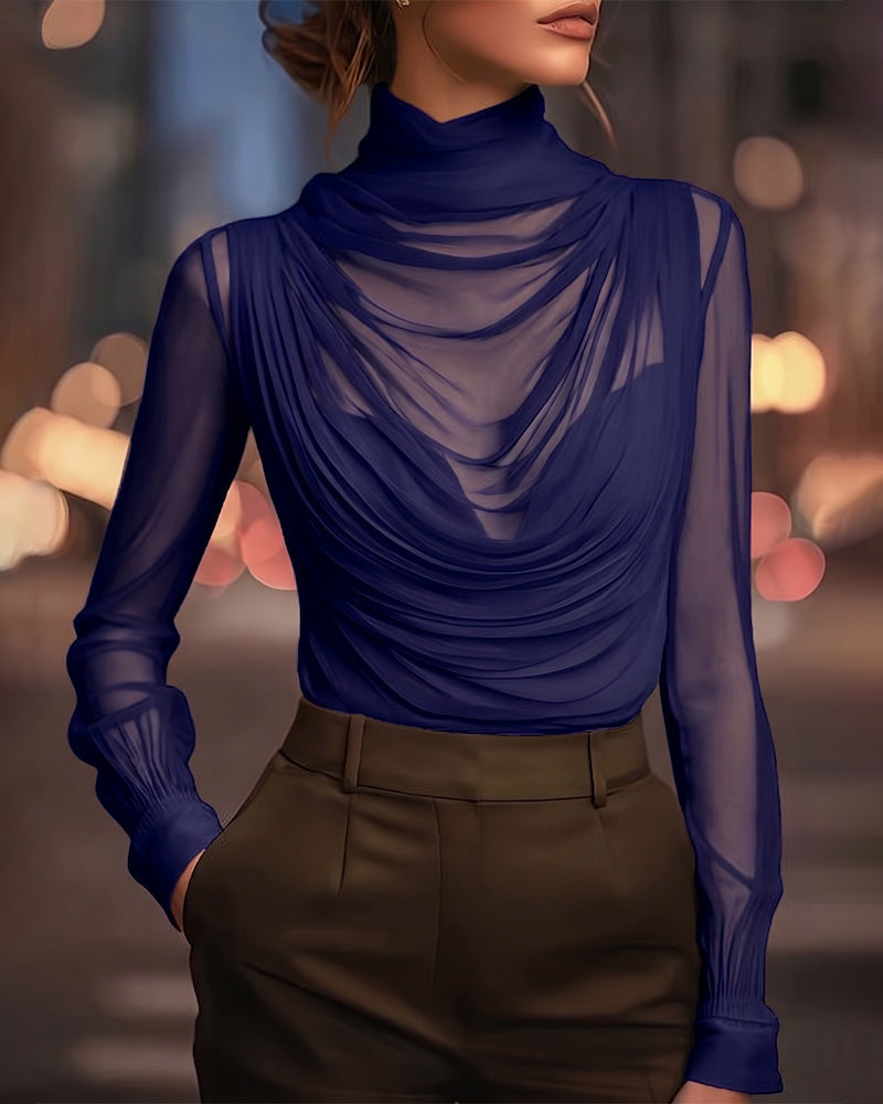 Jazmin - Blusa Transparente Com Drapeado E Gola Alta