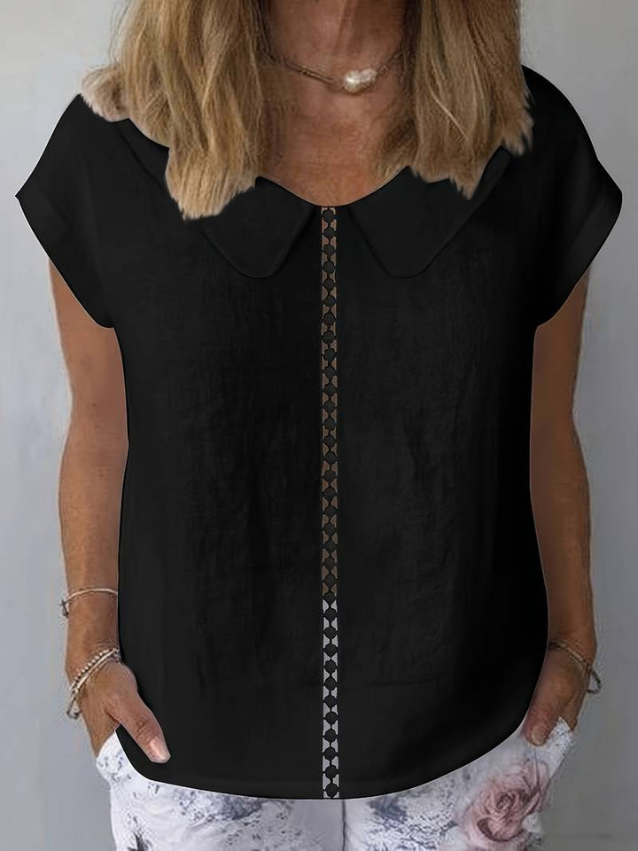 Krischelle - Camisola De Manga Curta Com Encaixe De Renda Na Iapela