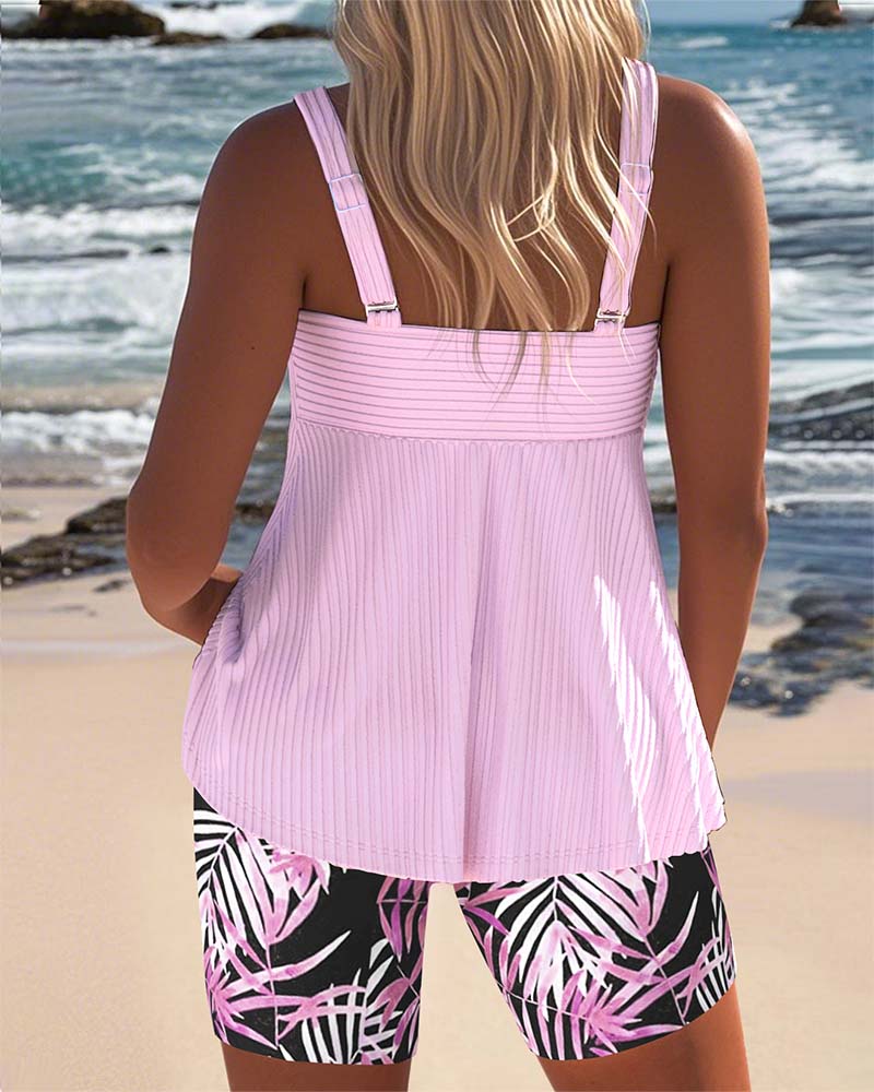 Varyla - Top de Tankini às Riscas com Calções de Praia Estampados