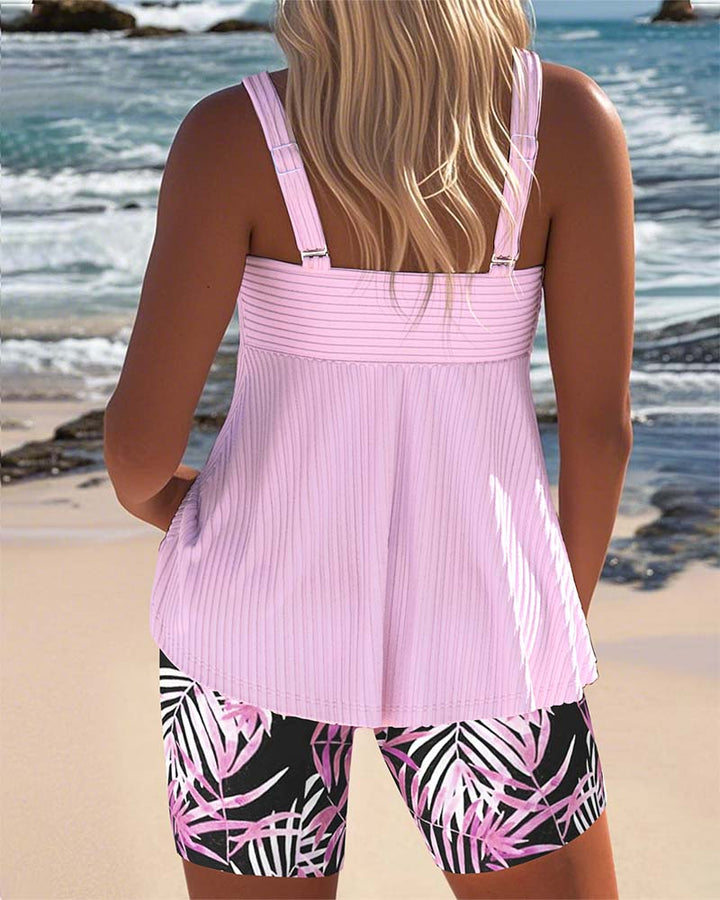 Varyla - Top de Tankini às Riscas com Calções de Praia Estampados
