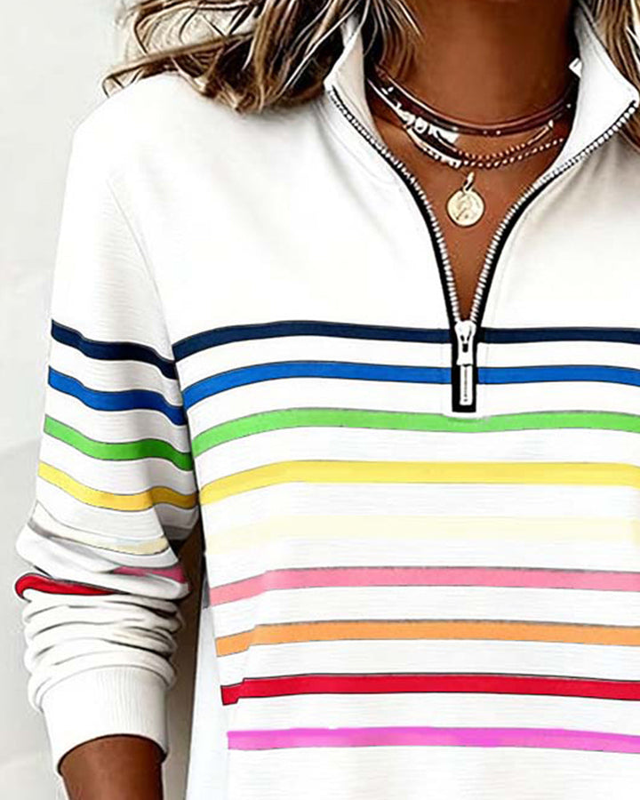 Josyna - Camisola Com Zíper de um Quarto às Riscas