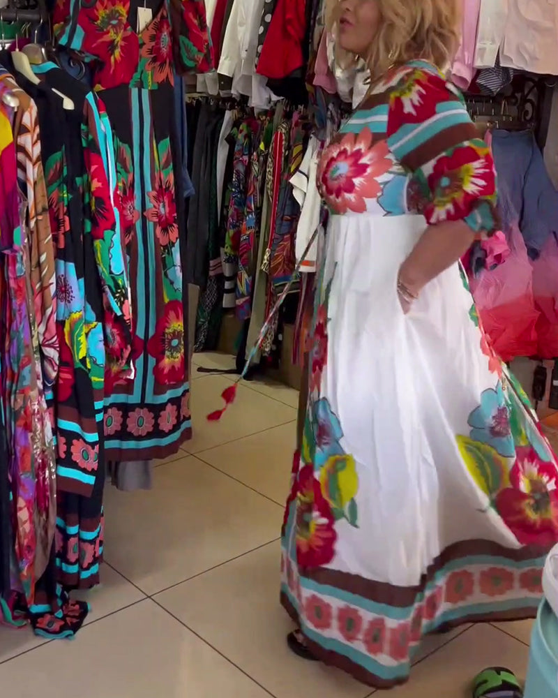 Nerijaa - Vestido Floral Com Decote Em V Profundo