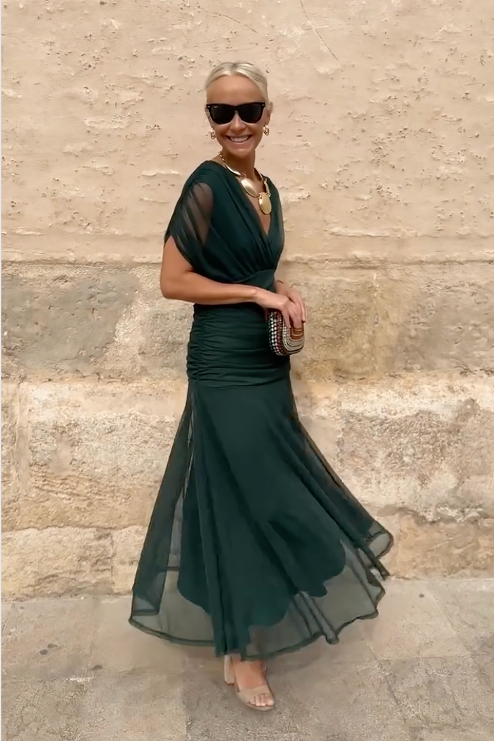 Nefeli - Vestido Maxi Elegante Com Decote Em V Para Festas