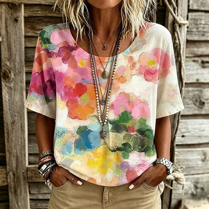 Pritey - T-Camisa Com Estampado Floral