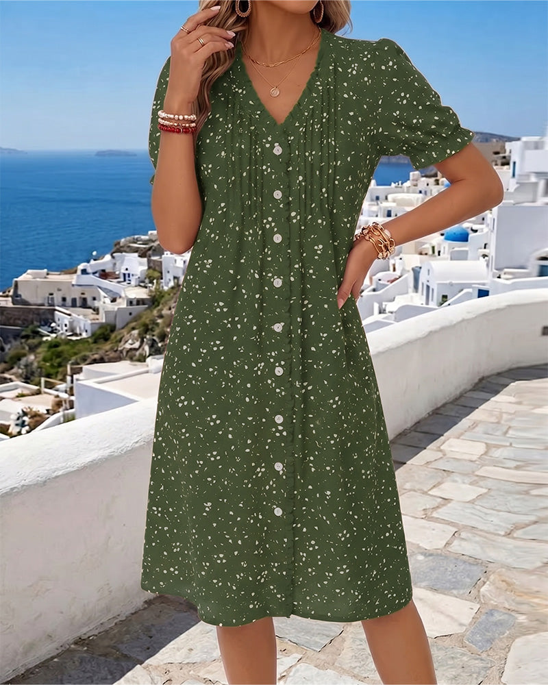 Dayma - Vestido Floral Com Decote Em V E Botões Na Frente