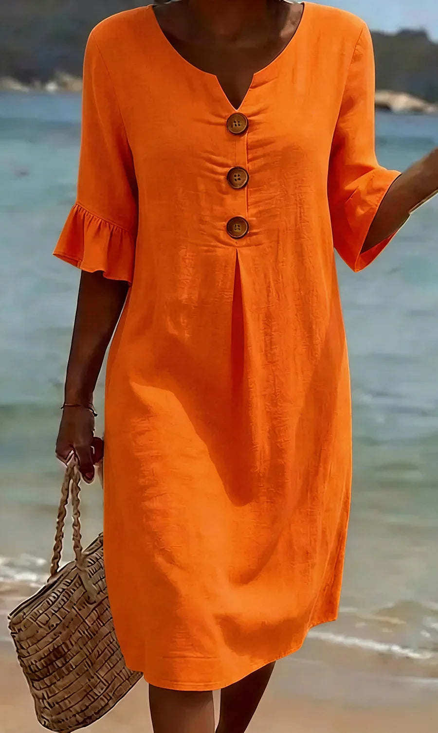 Mlaina - Vestido Midi Elegante Com Botões