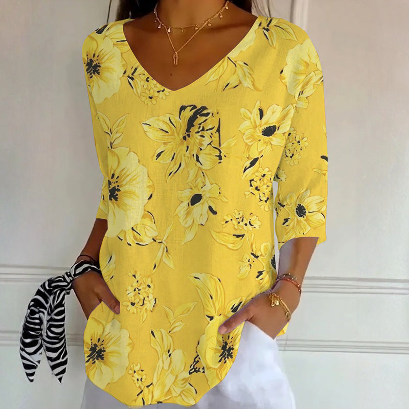 Shellen - T-Camisa com Estampado Floral Vintage