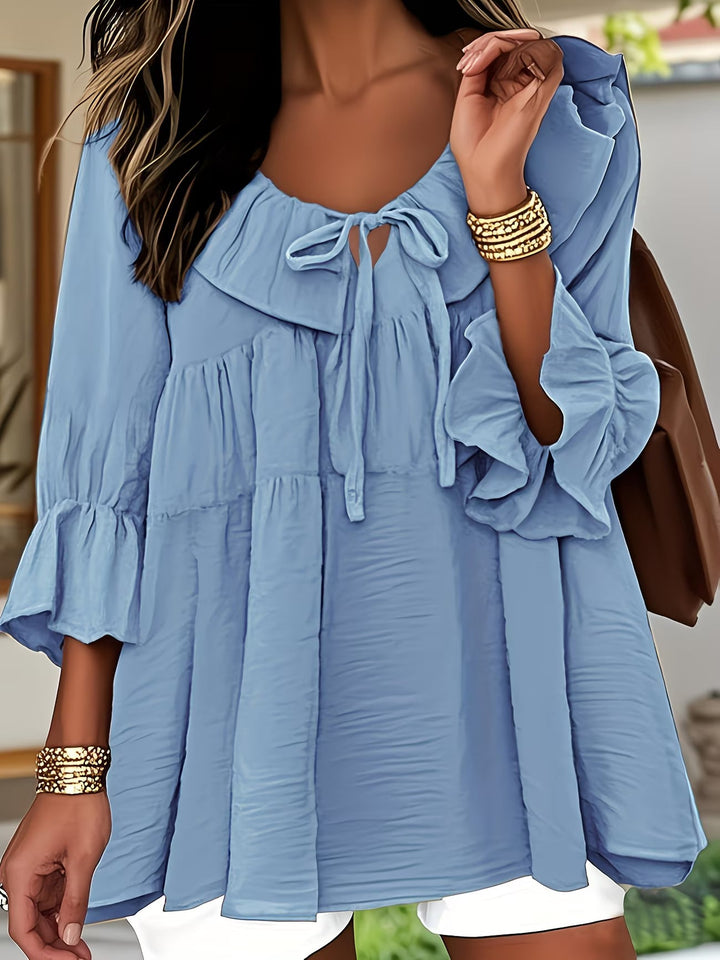 Garbine - Blusa Elegante Com Gola Com Folhos