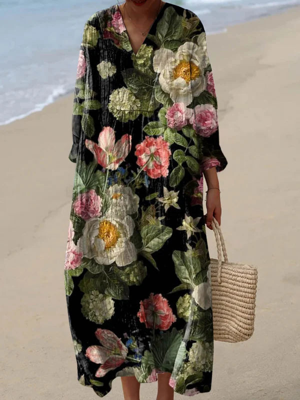 Zylina - Vestido Midi Com Decote Em V e Padrão Floral