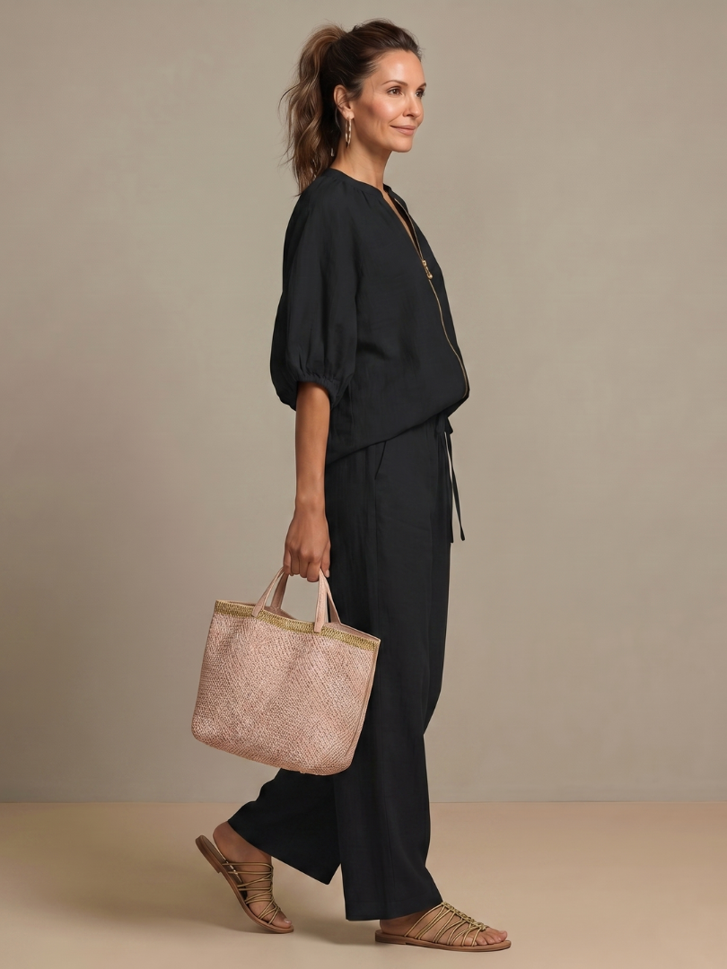 Sharina - Conjunto Composto Por Blusa Com Fecho E Calças De Perna Larga