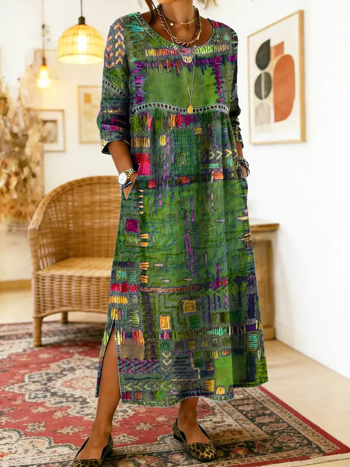 Nihada - Vestido Midi Artístico Com Corte Evasê