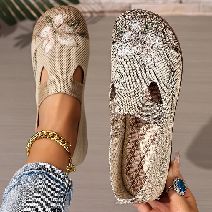 Martine – Sapatos de Malha Com Bordados Florais e Tecido Respirável