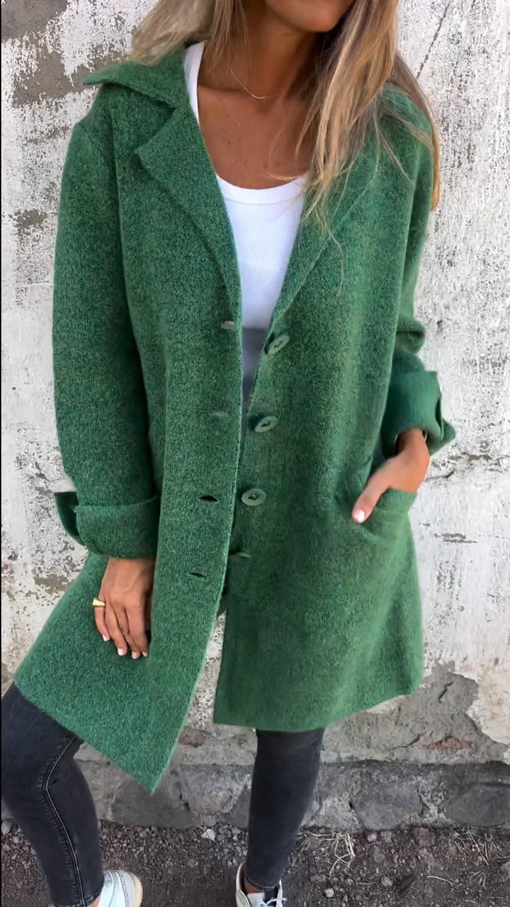 Baylea - Casaco Longo Casual de lã Com Lapela e Botões Simples