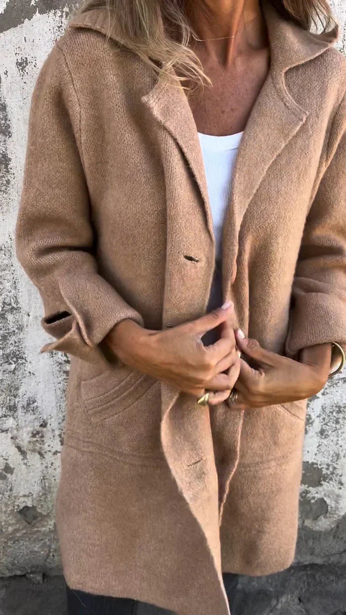 Baylea - Casaco Longo Casual de lã Com Lapela e Botões Simples