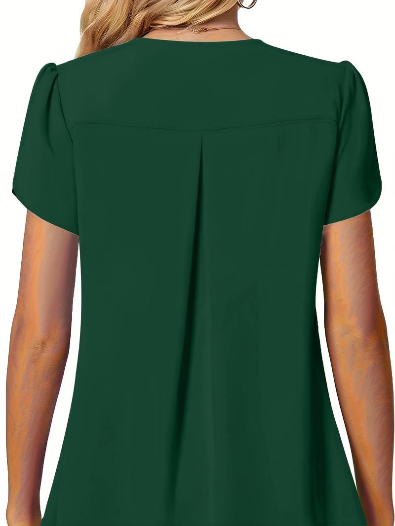 Thilakshi - Blusa de Manga Curta Com Folhos e um Unico Botão
