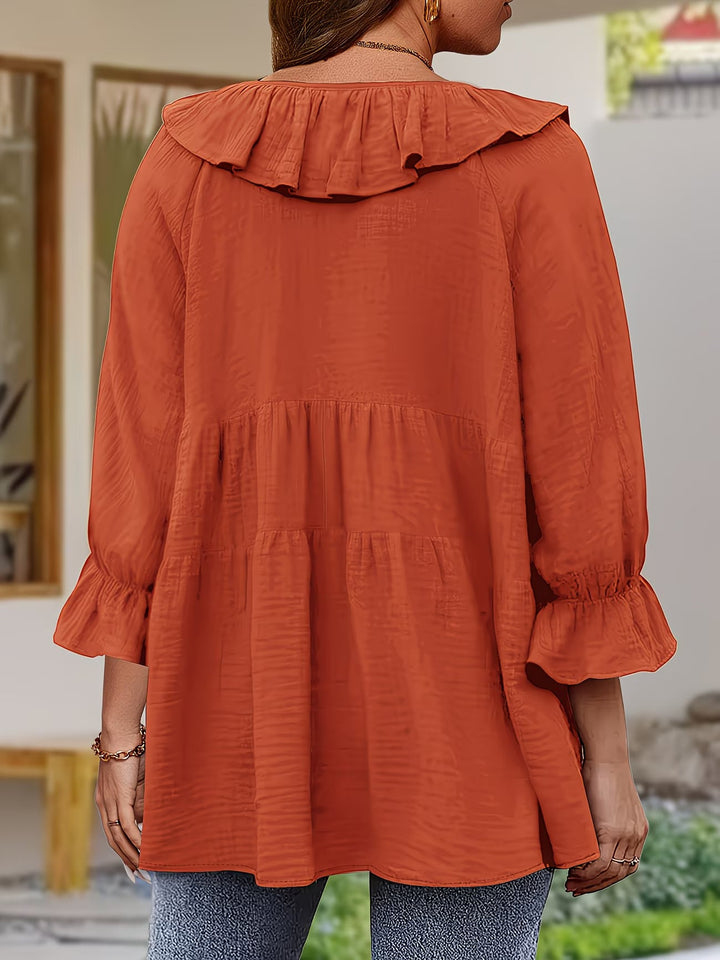 Garbine - Blusa Elegante Com Gola Com Folhos