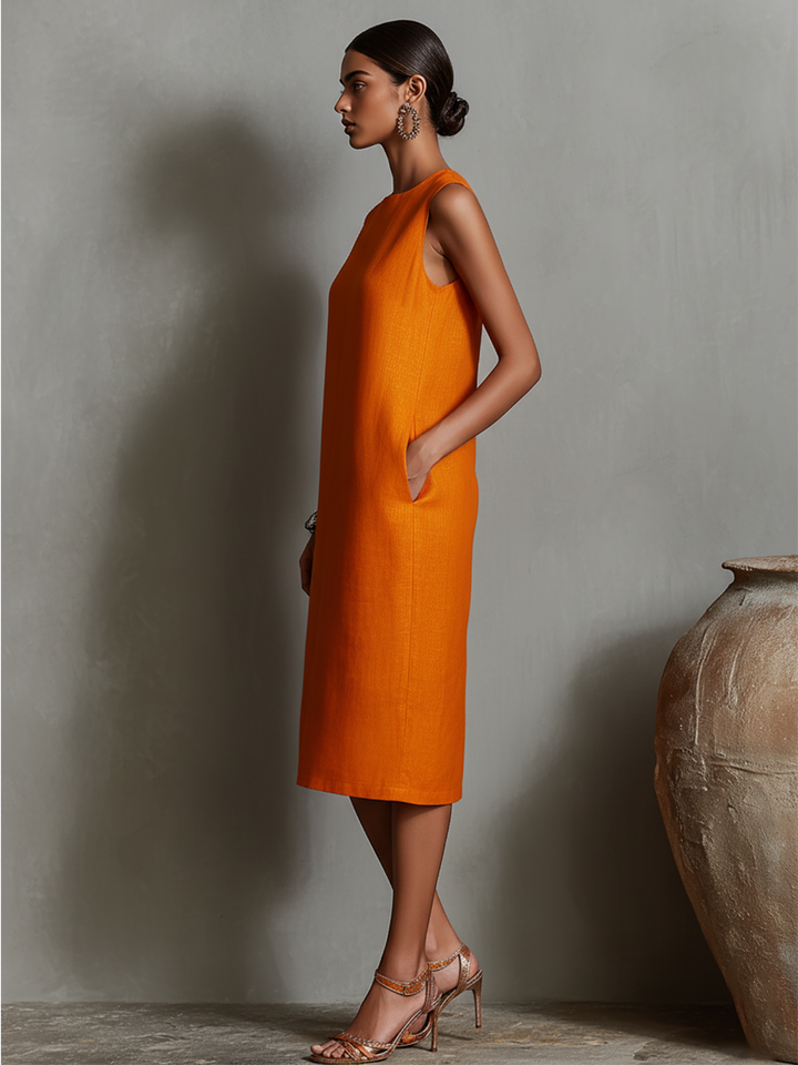 Katalina - Vestido Justo De Linho Com Bolsos