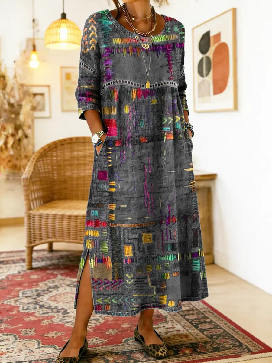 Nihada - Vestido Midi Artístico Com Corte Evasê