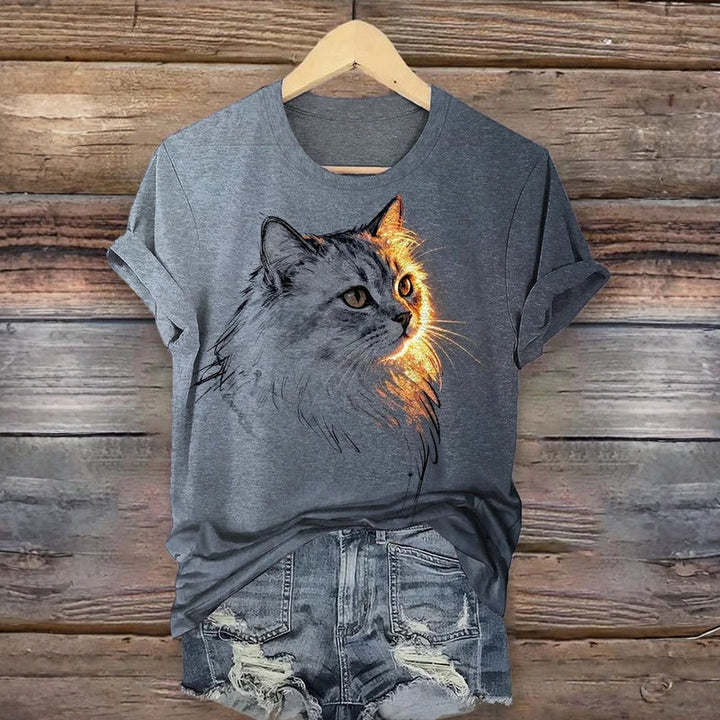 Meyya - T-Camisa Casual Com Estampado De Gatos