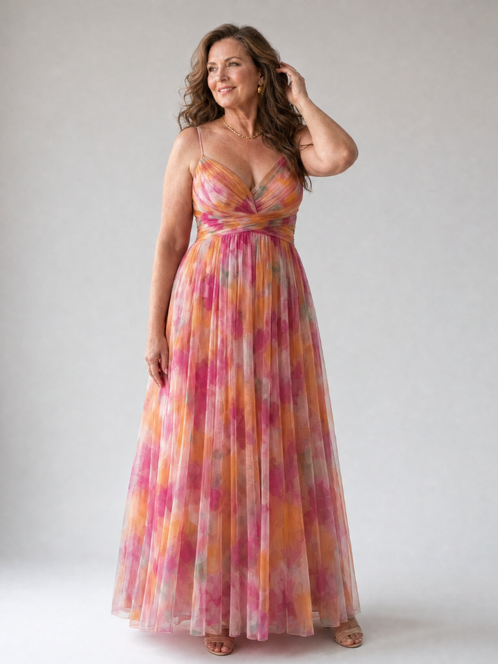 Xeenia - Vestido Maxi Elegante Em Chiffon Com Recortes