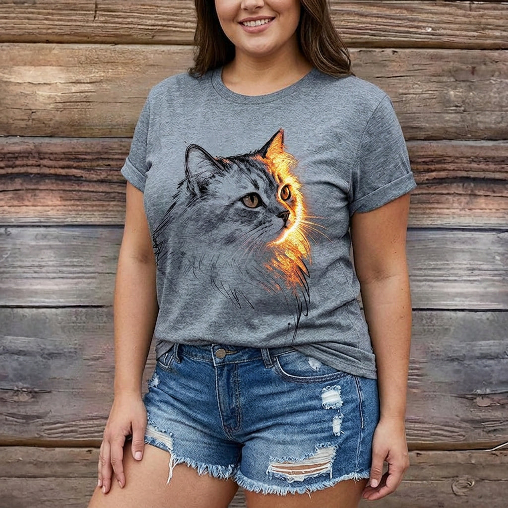 Meyya - T-Camisa Casual Com Estampado De Gatos