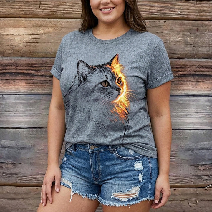 Meyya - T-Camisa Casual Com Estampado De Gatos