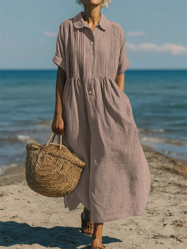 Janny - Vestido Camisa Elegante e Esvoaçante em Algodão