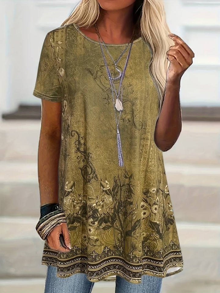Abhishani - Camiseta de Corte largo Com Estampado Floral