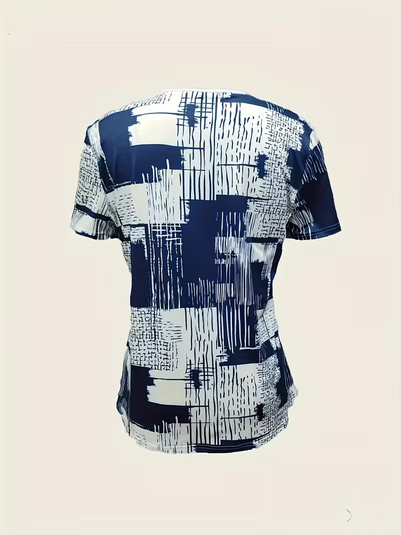 Rosettan - Camiseta Elegante de Manga Curta com Decote em V