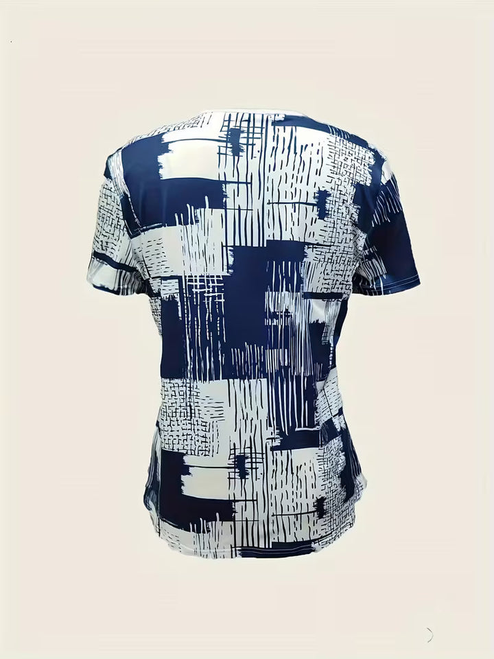 Rosettan - Camiseta Elegante de Manga Curta com Decote em V