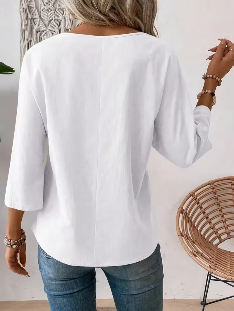 Sheril - Top Largo Com Mangas Com Aba Enrolável e Padrão Floral