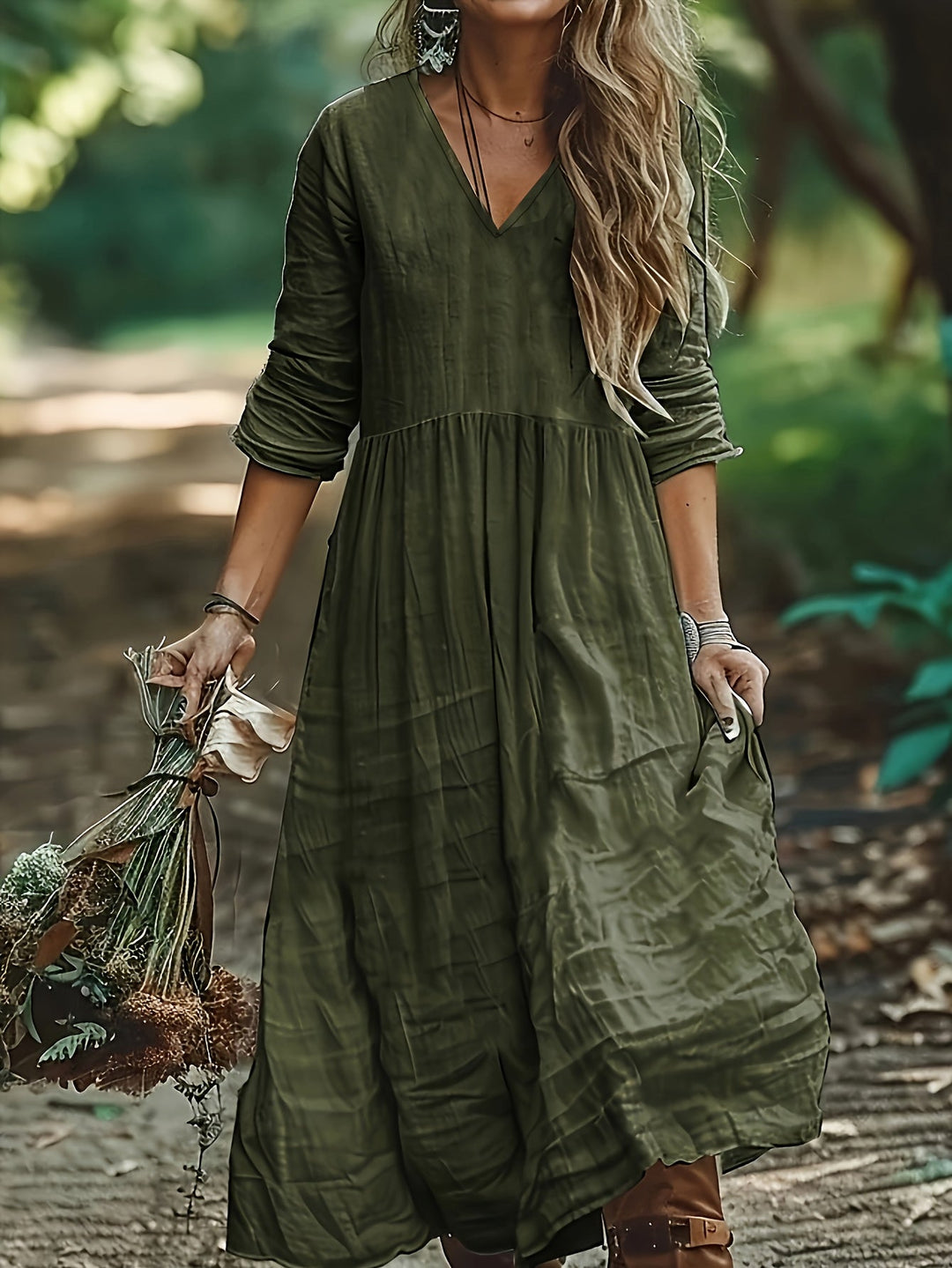 Shirron - Vestido Comprido Elegante Com Decote em V