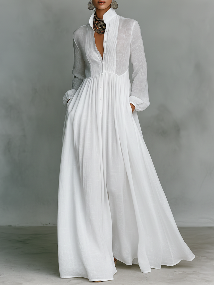 Sheilan - Vestido Maxi Elegante Com Botões
