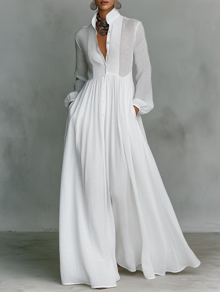 Sheilan - Vestido Maxi Elegante Com Botões