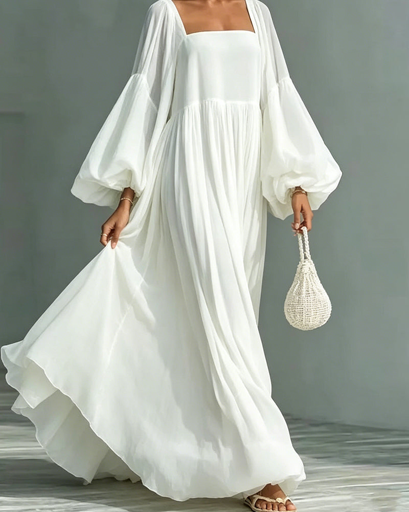 Nunila - Vestido Maxi «Fada» Com Decote Quadrado