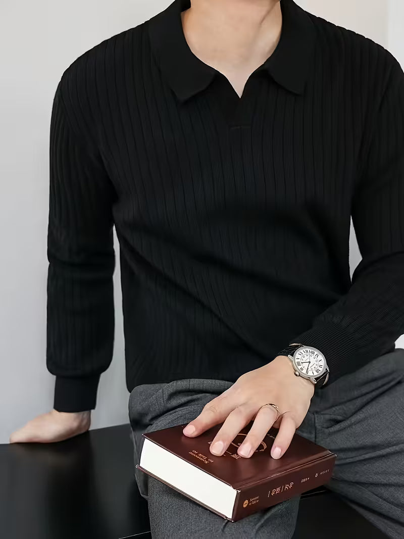 Kaeran – Pulover Polo Elegant Din Tricot Cu Nervuri
