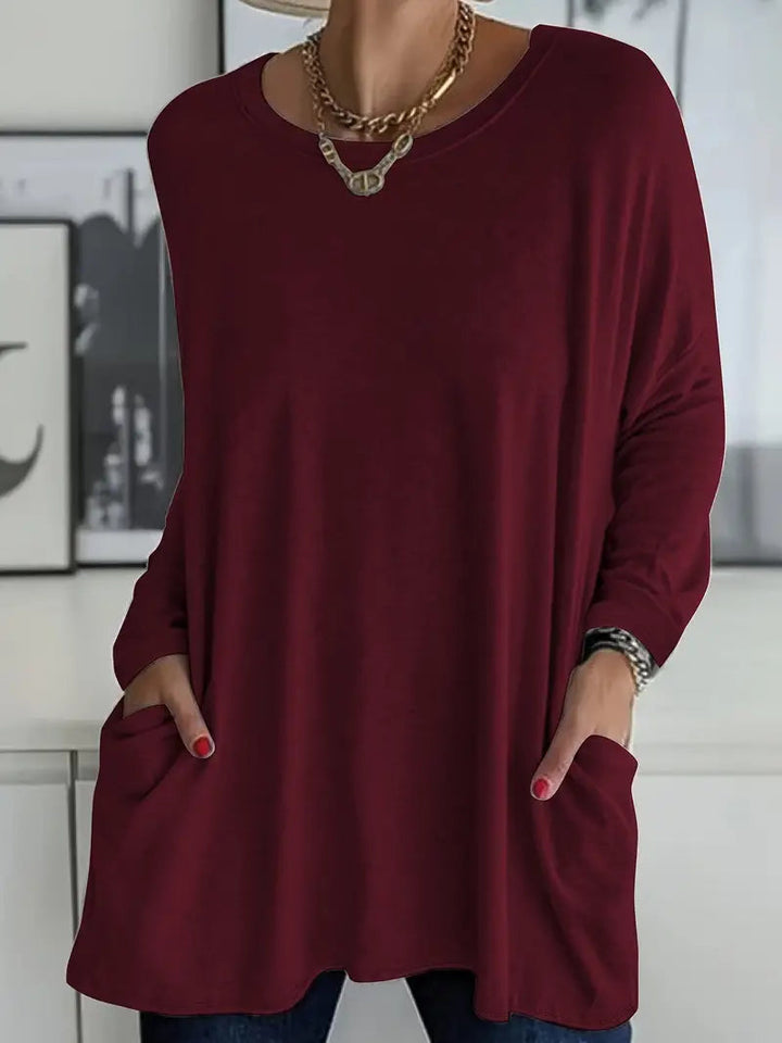 Noryn - Camisola Oversized com Gola Redonda e Bolsos