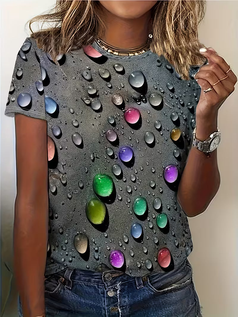 Ishadini - Camiseta Casual de Manga Curta Com Gola Redonda