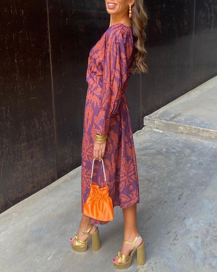 Dineke - Vestido Elegante de Manga Comprida Com Estampado Floral