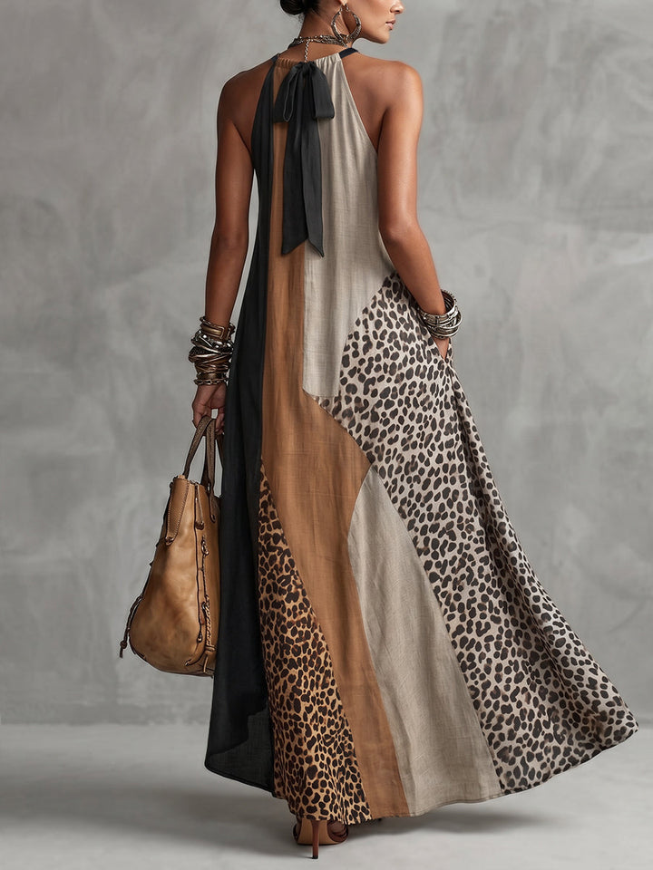 Terina - Vestido Longo Com Painéis Com Padrão De Leopardo