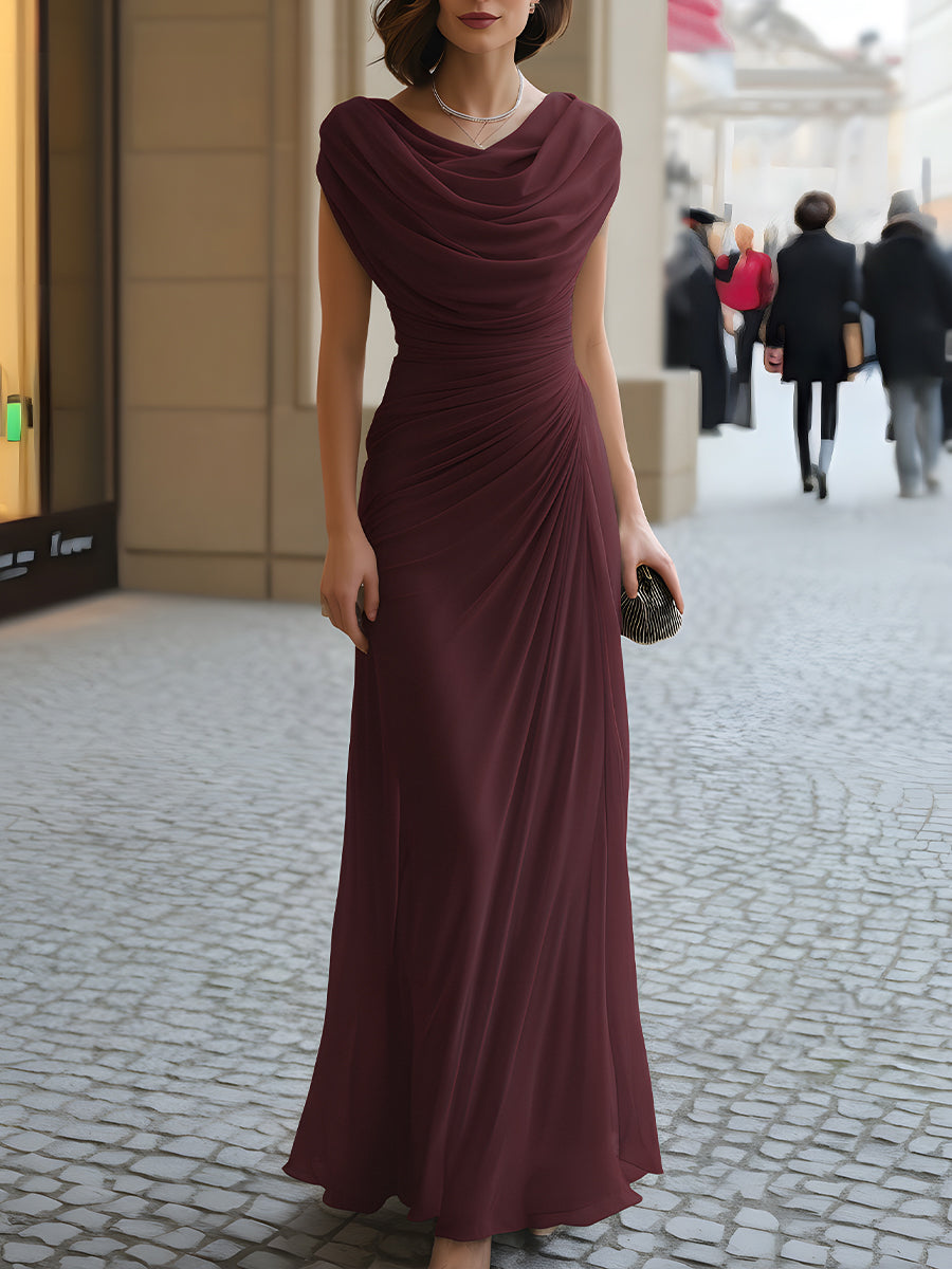 Jutharat - Vestido Maxi Drapeado Com Decote Redondo Franzido
