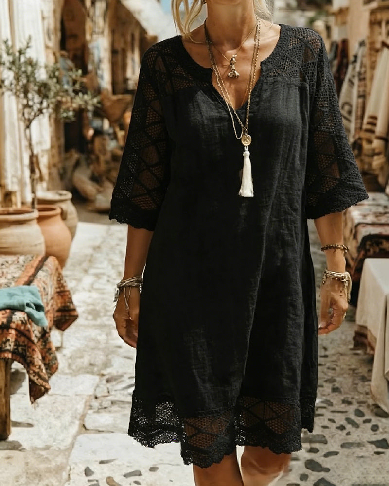 Kilina - Vestido Com Decote Em V e Patchwork De Renda