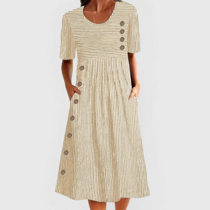 Josipa - Vestido Midi Confortável às Riscas