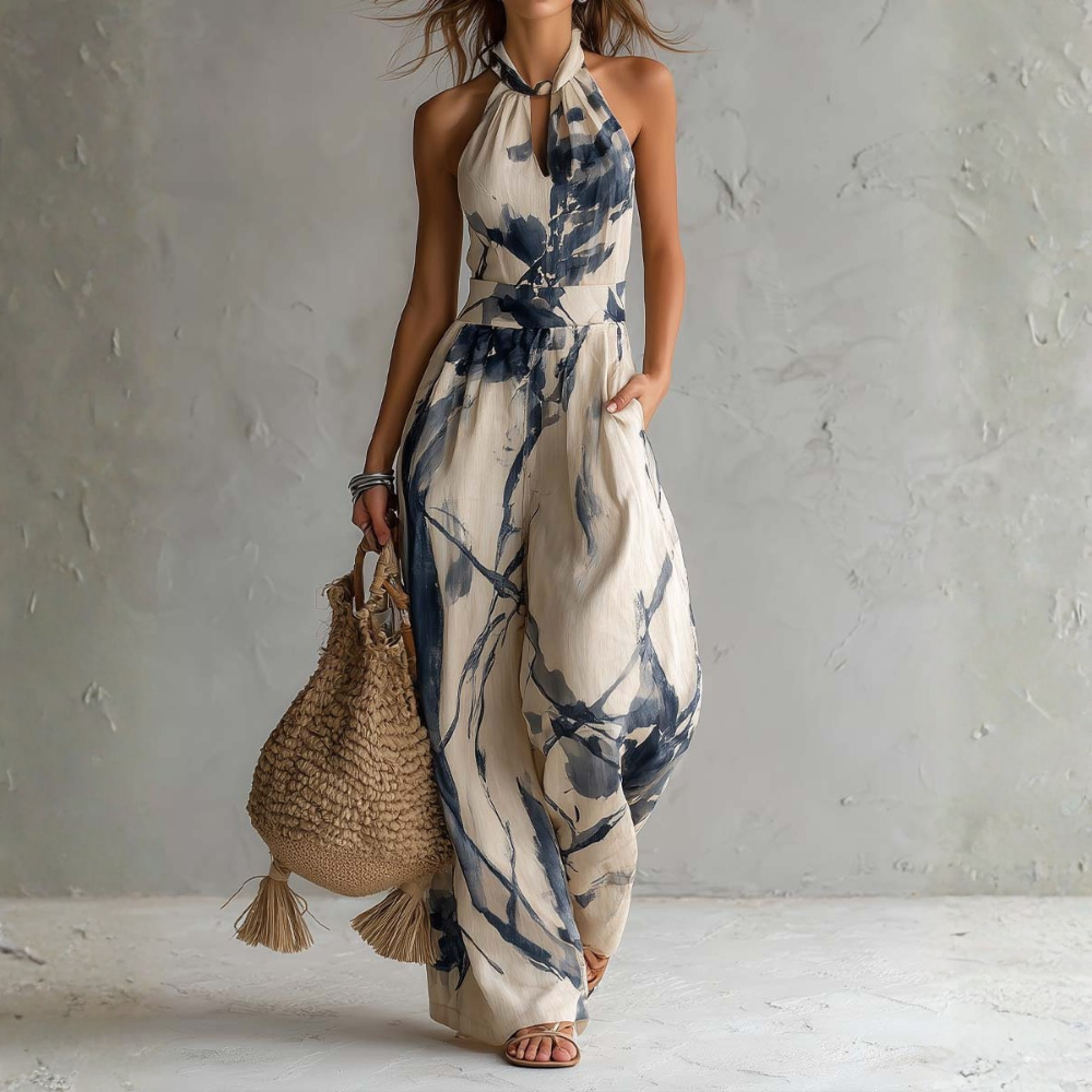 Symia - Macacão Com Estampado Artístico Elegante