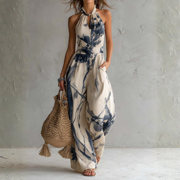 Symia - Macacão Com Estampado Artístico Elegante
