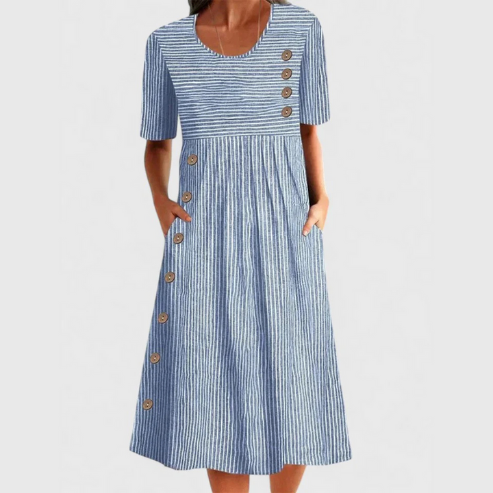 Josipa - Vestido Midi Confortável às Riscas