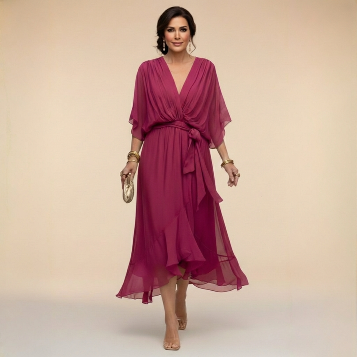 Harshani - Vestido de Chiffon Com Decote em V