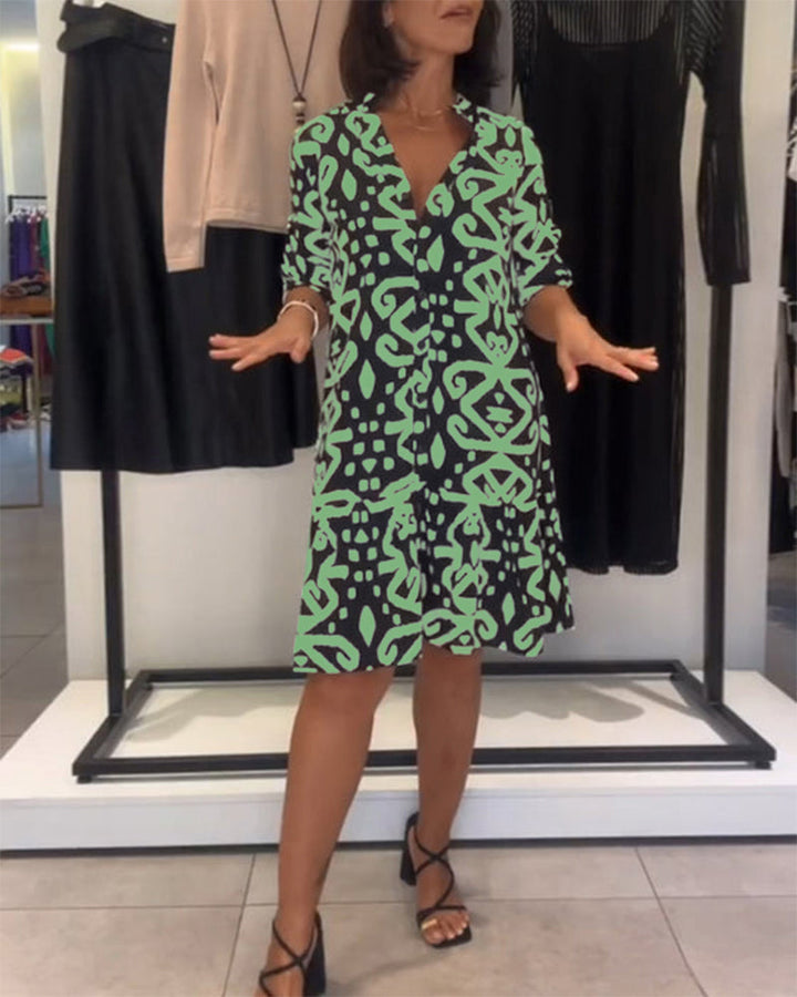 Ejileena - Vestido Elegante Com Decote Em V e Estampado